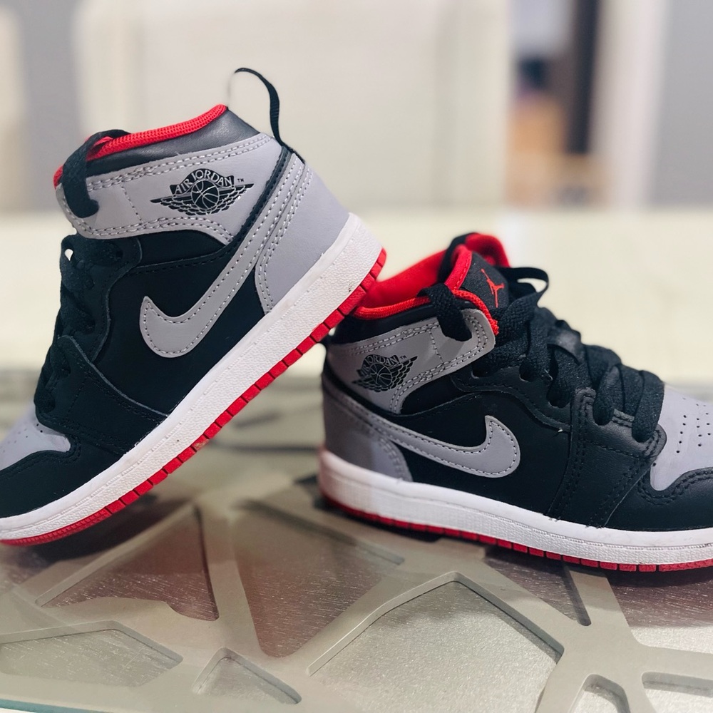 Jordan Kids Sneakers Black and Gray with Red Accents